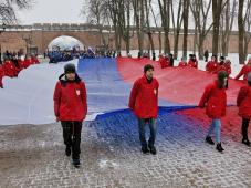 16 марта 2019 г. Великий Новгород. Празднование пятой годовщины воссоединения Крыма и Севастополя с Россией. Торжественное шествие. Фото Александра Кочевника